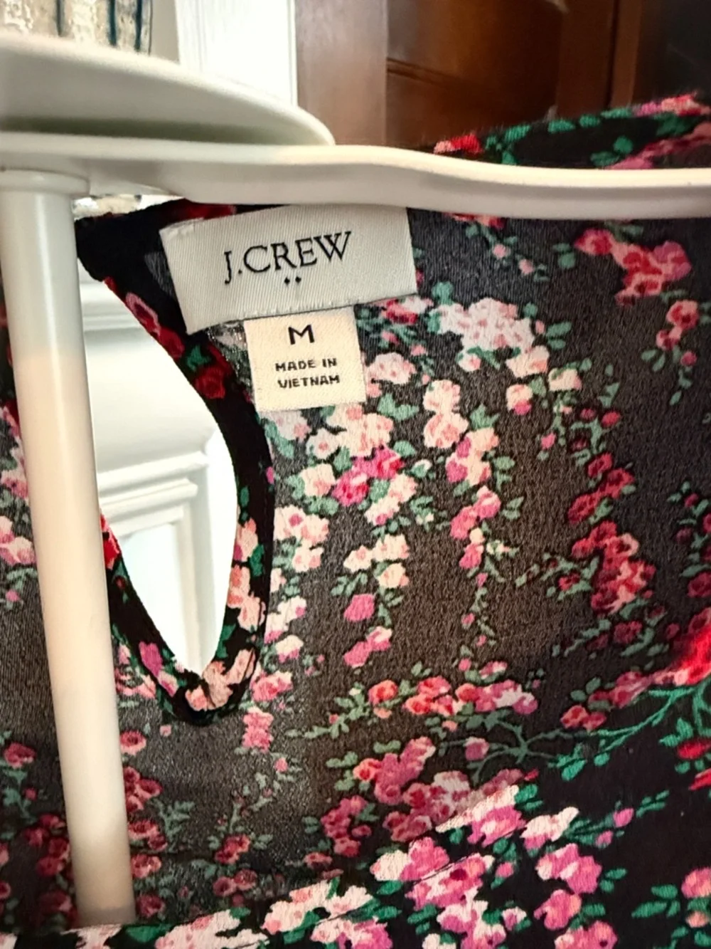 J. Crew Black Blouse with Pink and White Floral Print- worn‎ once